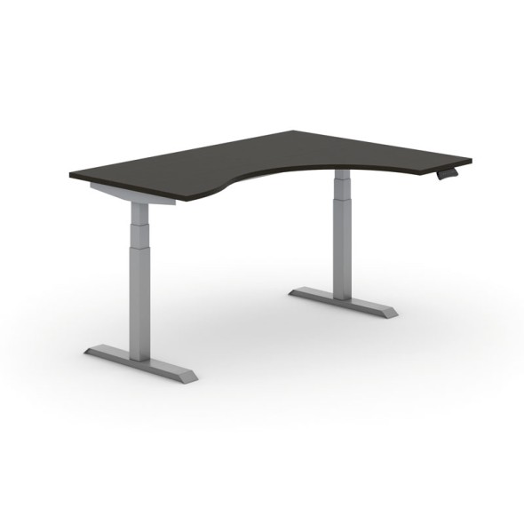 Höhenverstellbarer Tisch PRIMO ADAPT, elektrisch, 1600x1200x625-1275 mm, ergonomisch rechts, Wenge, Gestell grau