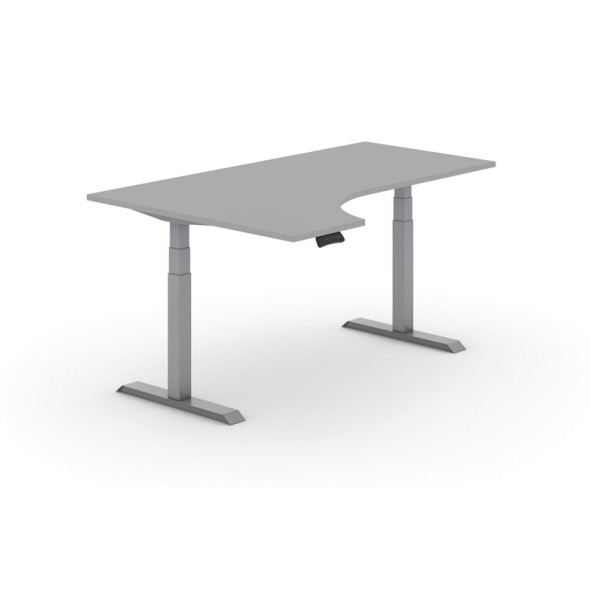 Höhenverstellbarer Tisch PRIMO ADAPT, elektrisch, 1800x1200x625-1275 mm, ergonomisch links, Tischplatte, grau, Gestell grau