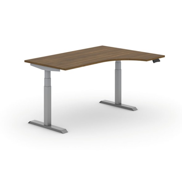 Höhenverstellbarer Tisch PRIMO ADAPT, elektrisch 1600x1200x625-1275 mm, ergonomisch, rechts, 1600 x 1200 mm, Nussbaum