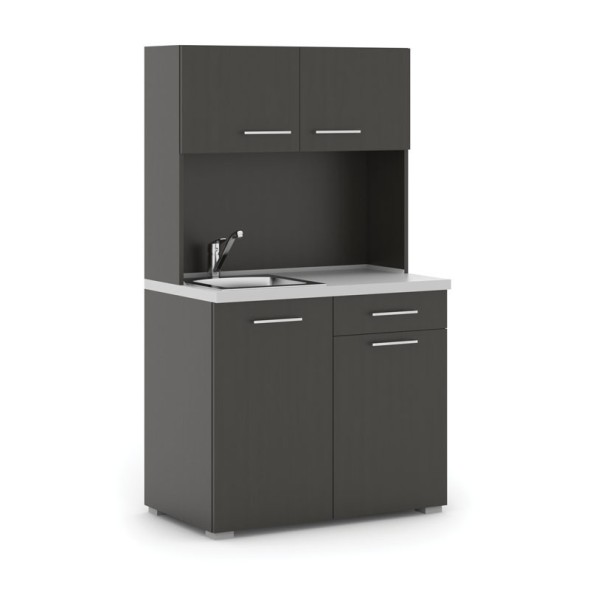 Büroküche PRIMO mit Spülbecken und Mischbatterie, Wenge