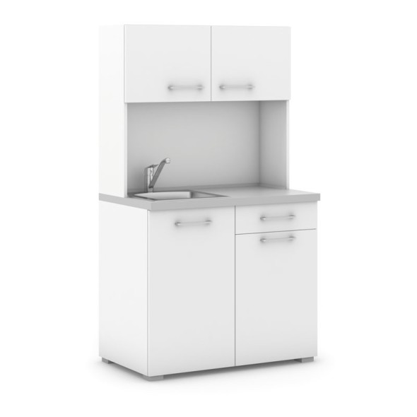 Büroküche PRIMO mit Spülbecken und Mischbatterie, weiß