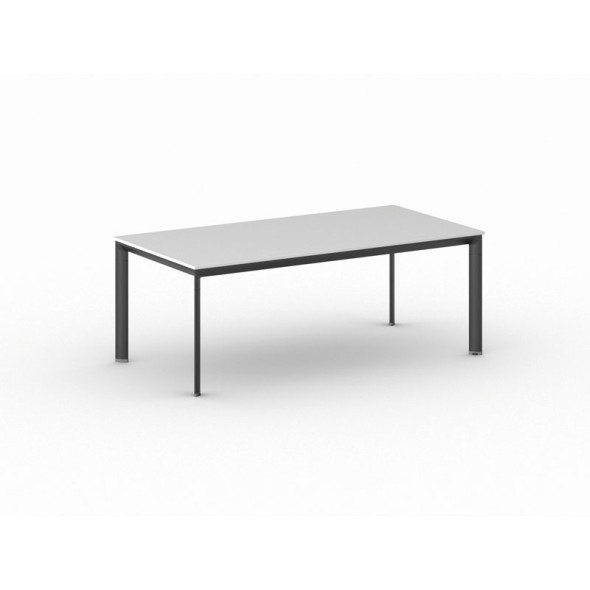 Konferenztisch, Besprechungstisch PRIMO INVITATION 200x100 cm, schwarzes Fußgestell, weiß