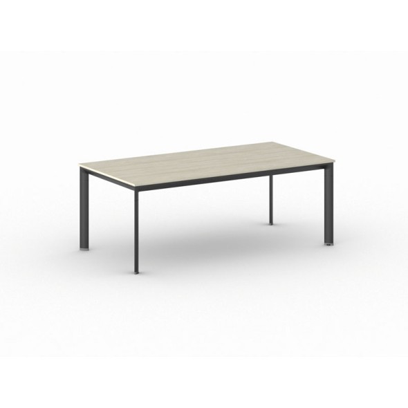 Konferenztisch, Besprechungstisch PRIMO INVITATION 200x100 cm, schwarzes Fußgestell, Eiche natur
