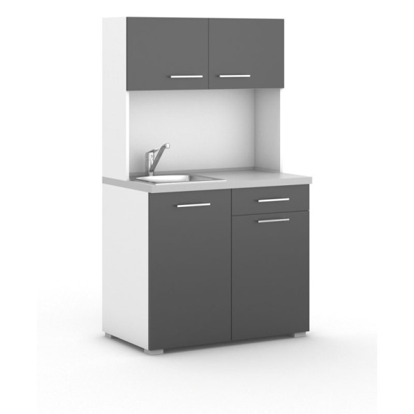 Büroküche PRIMO mit Spülbecken und Hebelmischer, weiß / Graphit