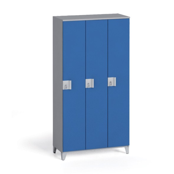 Dreiteiliger Kleiderschrank 1750 x 900 x 400 mm, grau/blau