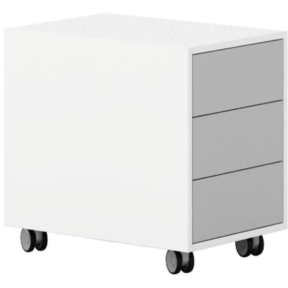 Rollcontainer mit 3 Schubladen LAYERS, 400x600x575mm, weiß / grau