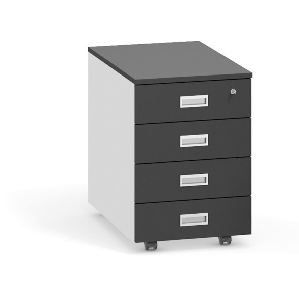 Schreibtischcontainer, Rollcontainer PRIMO, 4 Schubladen, weiß / Graphit