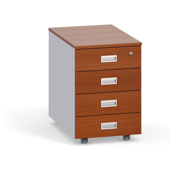 Schreibtischcontainer, Rollcontainer PRIMO, 4 Schubladen, grau / Kirschbaum