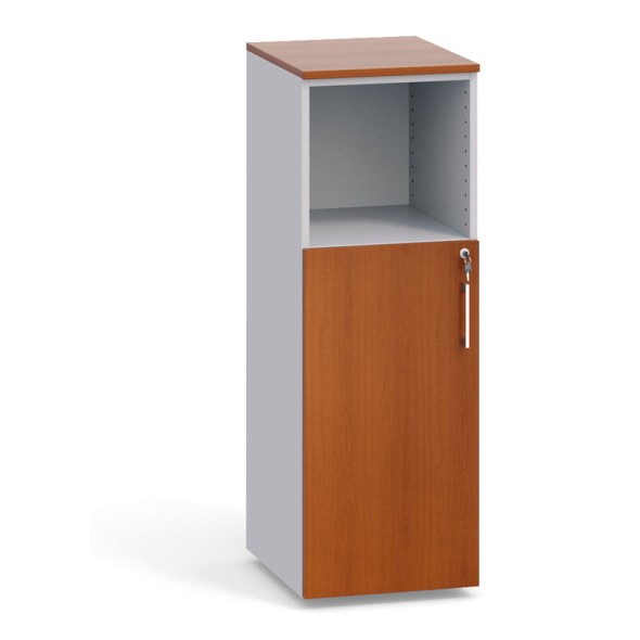 Büroschrank kombiniert mit Tür, 1087 x 400 x 420 mm, grau / Kirschbaum