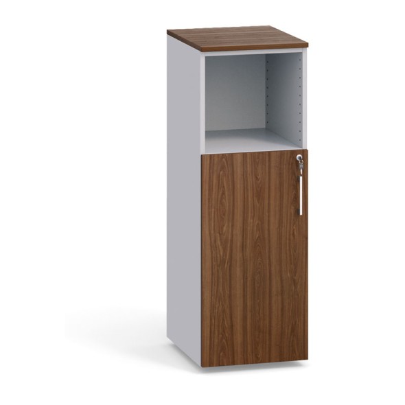 Büroschrank kombiniert mit Tür, 1087 x 400 x 420 mm, grau / Nussbaum