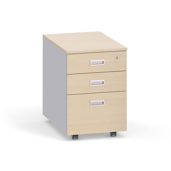 Schreibtischcontainer, Rollcontainer mit Hängeregister PRIMO, 3 Schubladen, grau / Birke