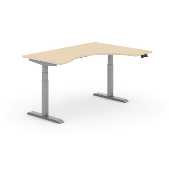 Höhenverstellbarer Tisch PRIMO ADAPT, elektrisch, 1600x1200x625-1275 mm, ergonomisch rechts, Birke, Gestell grau