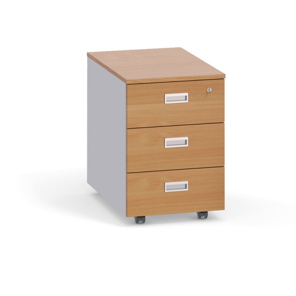 Schreibtischcontainer, Rollcontainer PRIMO, 3 Schubladen, grau / Buche