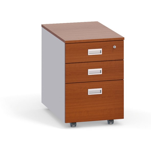 Schreibtischcontainer, Rollcontainer mit Hängeregister PRIMO, 3 Schubladen, grau / Kirschbaum