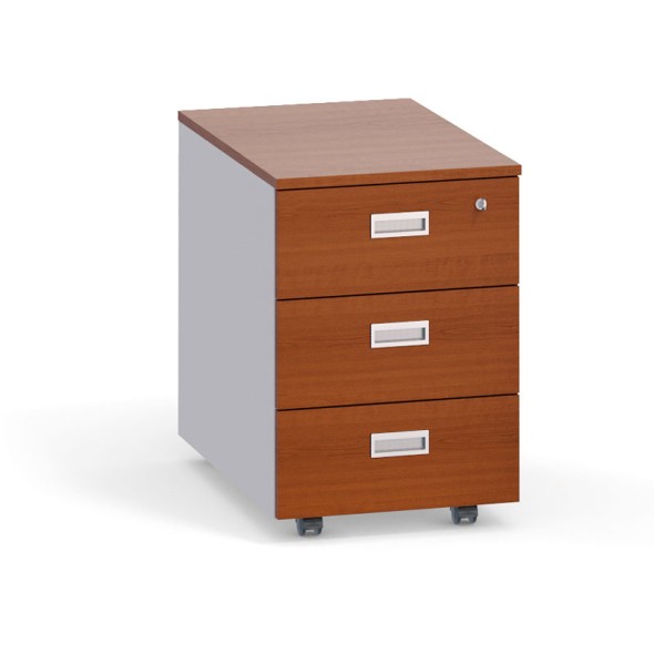 Schreibtischcontainer, Rollcontainer PRIMO, 3 Schubladen, grau / Kirschbaum