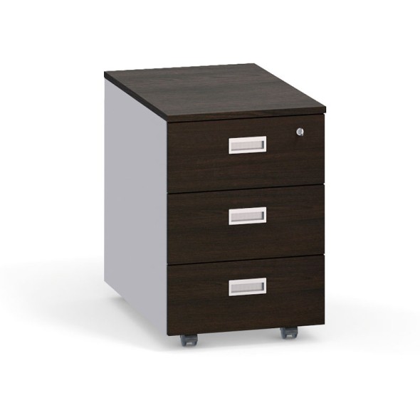 Schreibtischcontainer, Rollcontainer PRIMO, 3 Schubladen, grau / Wenge