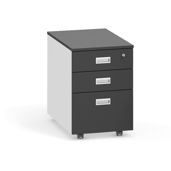 Schreibtischcontainer, Rollcontainer mit Hängeregister PRIMO, 3 Schubladen, weiß / Graphit