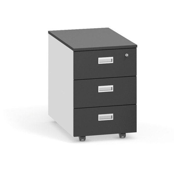 Schreibtischcontainer, Rollcontainer PRIMO, 3 Schubladen, weiß / Graphit