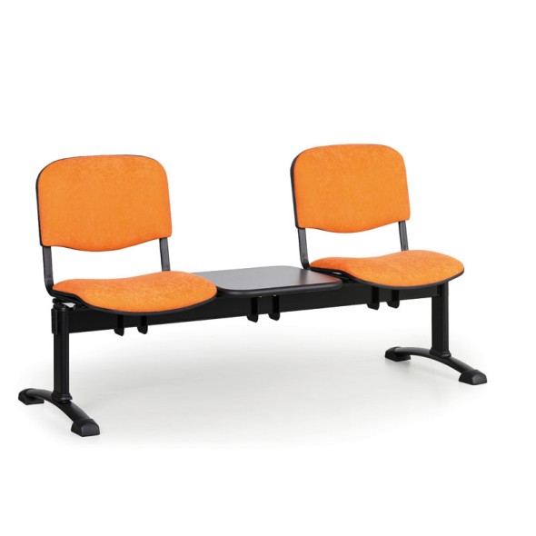 Gepolsterte Wartezimmerbank, Traversenbank VIVA, 2-sitzer + Tisch, orange, schwarze Füße