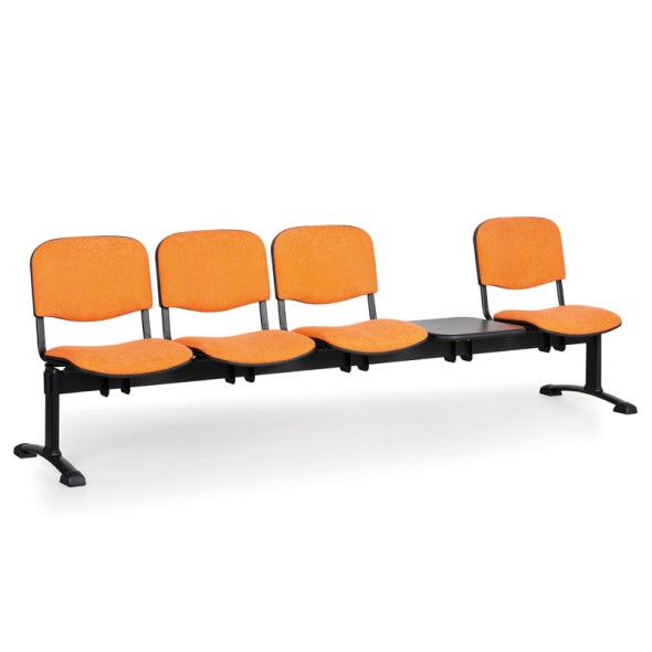Gepolsterte Wartezimmerbank, Traversenbank VIVA, 4-sitzer + Tisch, orange, schwarze Füße