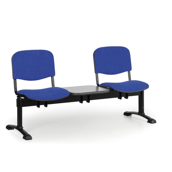 Gepolsterte Wartezimmerbank, Traversenbank VIVA, 2-sitzer + Tisch, blau, schwarze Füße