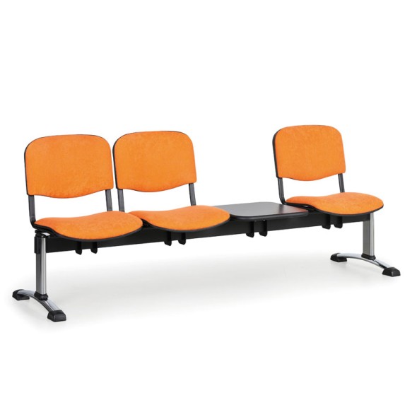 Gepolsterte Wartezimmerbank, Traversenbank VIVA, 3-sitzer + Tisch, orange, verchromte Füße
