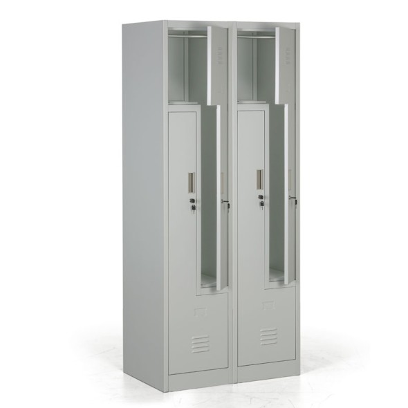Metallspind, Z-Türen, 4 Fächer, Zylinderschloss, graue Türen