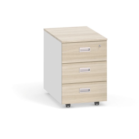 Schreibtischcontainer, Rollcontainer PRIMO, 3 Schubladen, weiß / Eiche natur