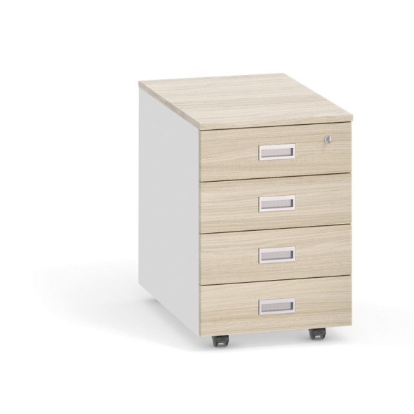 Schreibtischcontainer, Rollcontainer PRIMO, 4 Schubladen, weiß / Eiche natur