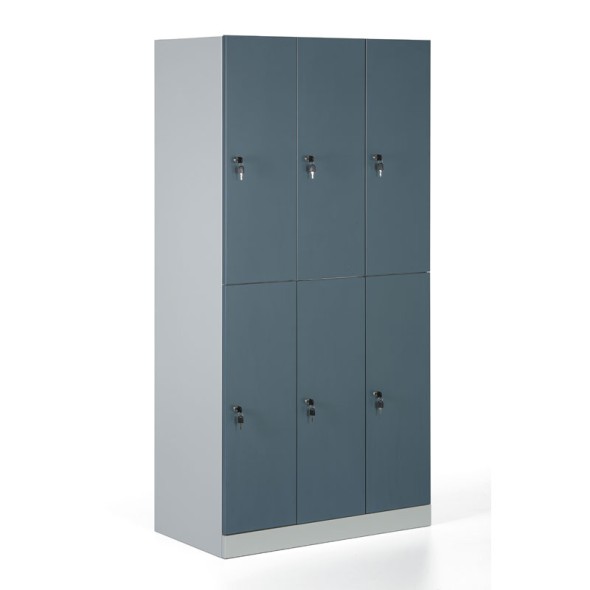 Garderobenschrank aus Stahl mit Aufbewahrungsfächern, zerlegt, Tür grau/blau, Zylinderschloss