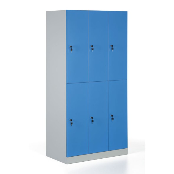Garderobenschrank aus Stahl mit Aufbewahrungsfächern, zerlegt, Tür blau, Zylinderschloss