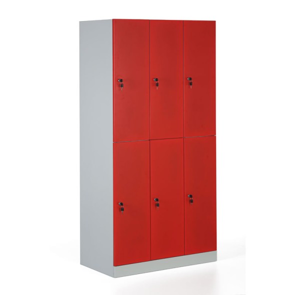 Garderobenschrank aus Stahl mit Aufbewahrungsfächern, zerlegt, Tür rot, Zylinderschloss