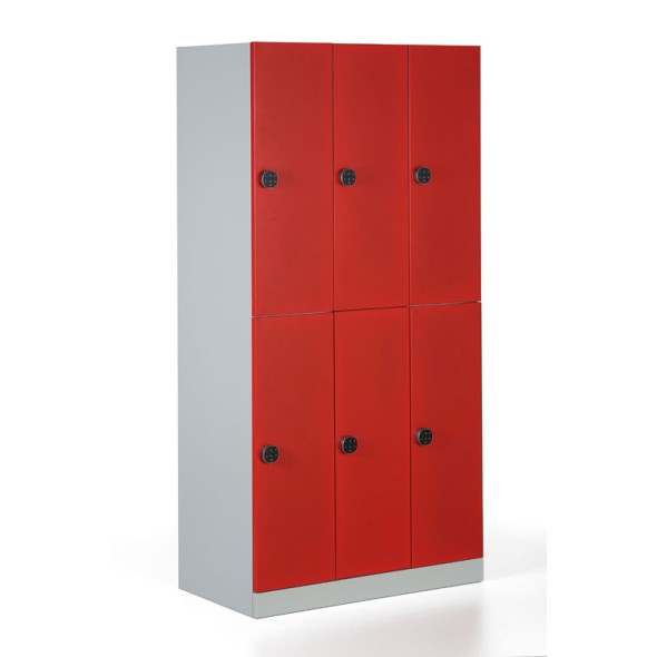 Garderobenschrank aus Stahl mit Aufbewahrungsfächern, zerlegt, Tür rot, Codeschloss