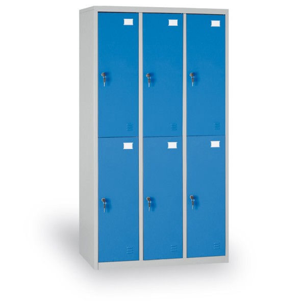 Schließfachschrank mit Aufbewahrungsboxen, 6 Boxen, blaue Tür, Zylinderschloss