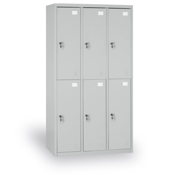 Schließfachschrank mit Aufbewahrungsboxen, 6 Boxen, graue Tür, Zylinderschloss