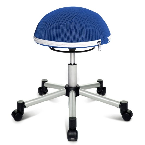 Ergonomischer Bürohocker mit rollen Sitness HALF BALL, blau mit Metallkreuz
